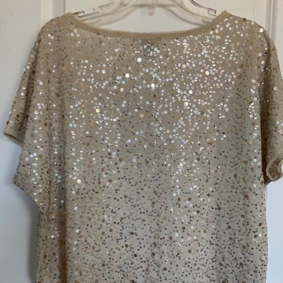 H and M Ivory Sequin Short Sleeve Boxy Blouse Top Medium - Picture 6 of 16